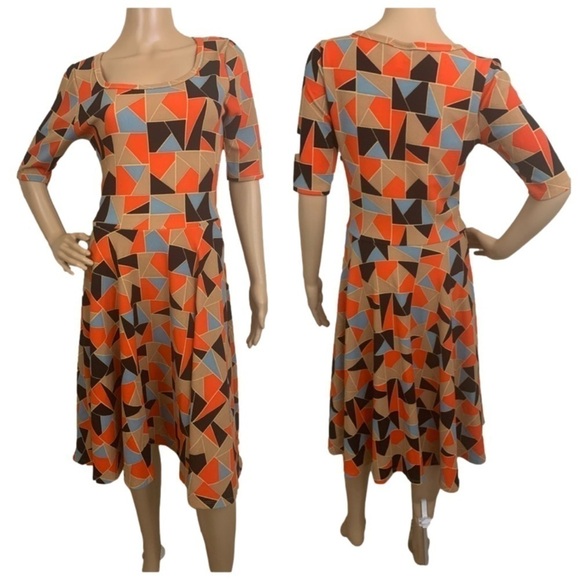 Lularoe Multi Color Geometric Print Nicole Midi Dress Size M - Picture 1 of 7